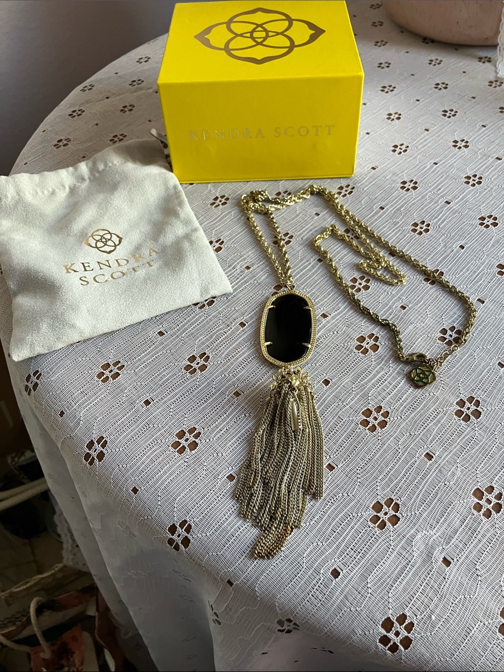 Kendra Scott Gold Necklace with Black Pendant and Tassel
